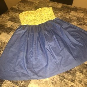 Yellow floral and blue dress